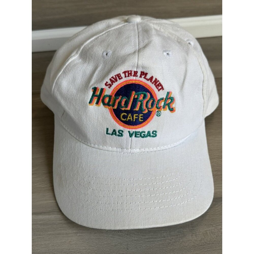 Hard Rock Cafe Hat Cap Mens White Strap Back Vintage‎ 90s Las Vegas Made Taiwan